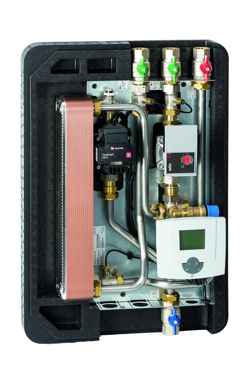 Die Zirkulationsmodule TacoTherm Circ Peta (s. Bild) und Mega sorgen in Kombination mit Frischwarmwasserstationen in unterschiedlichsten Anwendungsbereichen für eine gradgenaue, hochkomfortable und energieeffiziente Trinkwassererwärmung.
